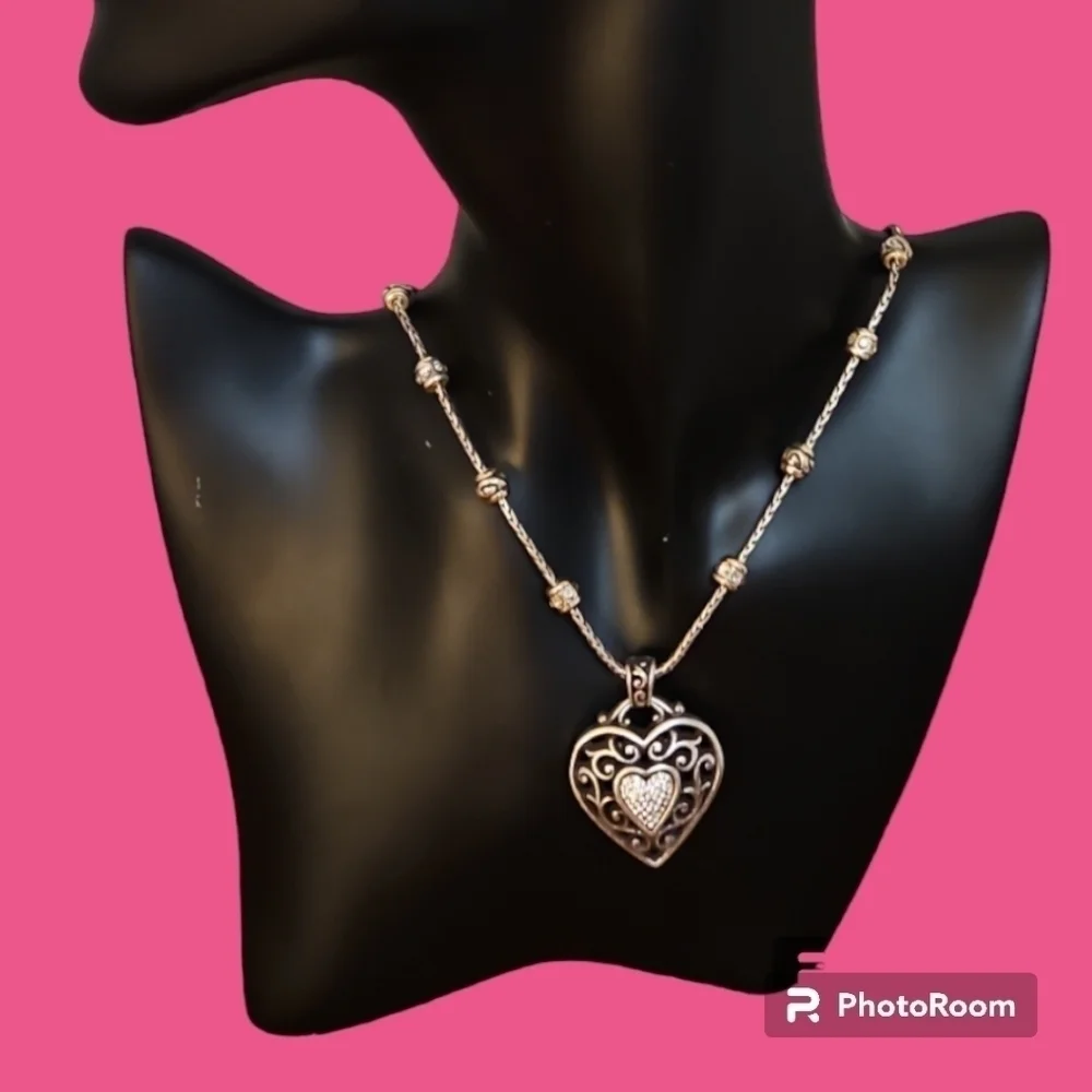 BRIGHTON Silver Plated Reno Heart Crystal Chain Necklace